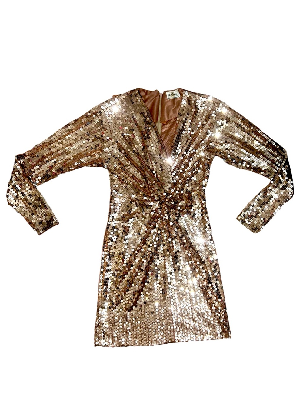 Oleg Cassini Vintage Hollywood Handmade Sequin Long Sleeve Formal Delicate Dress - Picture 4 of 7